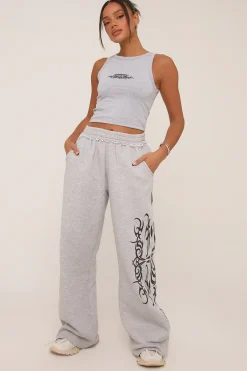 Rebellious Fashion Grey Graphic Printed Jogger Trouser - Bertha