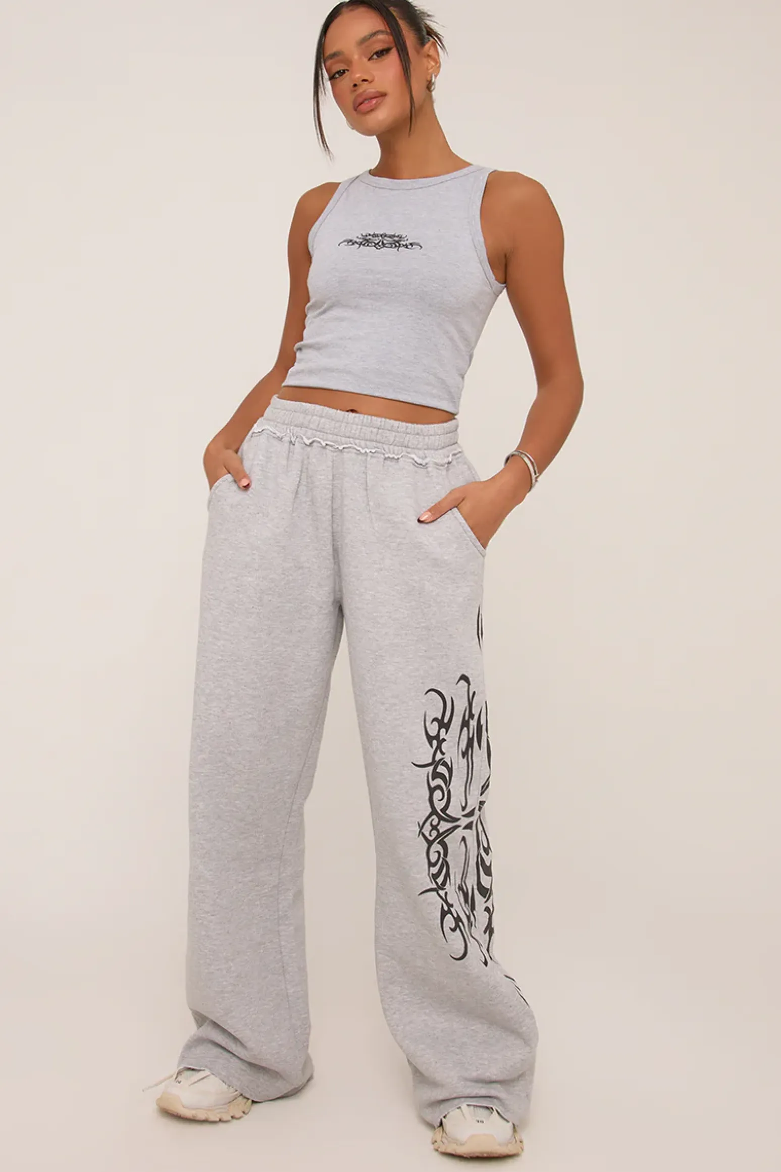 Rebellious Fashion Grey Graphic Printed Jogger Trouser - Bertha