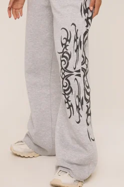 Rebellious Fashion Grey Graphic Printed Jogger Trouser - Bertha