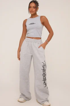 Rebellious Fashion Grey Graphic Printed Jogger Trouser - Bertha