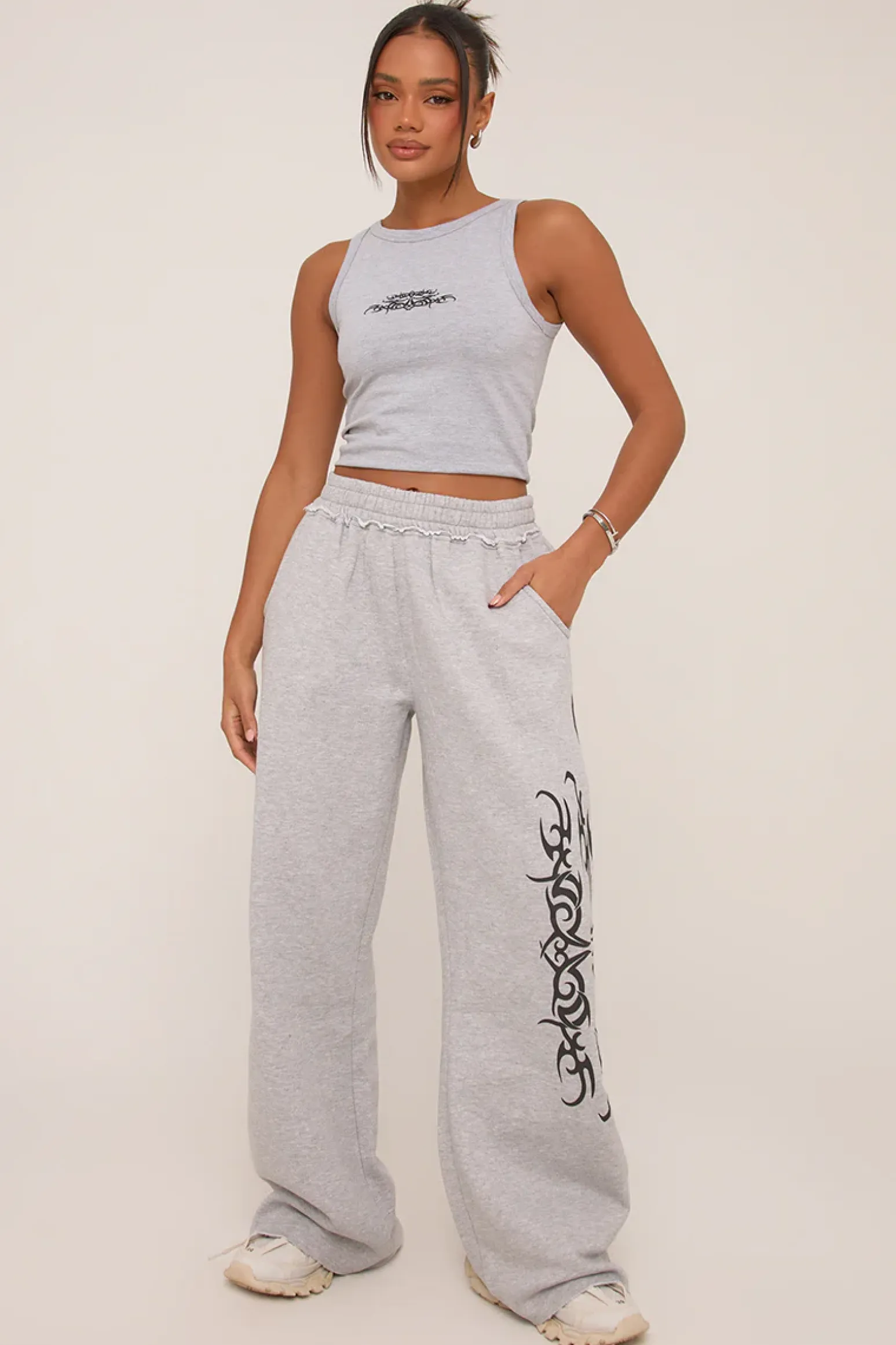 Rebellious Fashion Grey Graphic Printed Jogger Trouser - Bertha