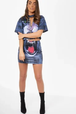 Rebellious Fashion Grey Graphic Print Lace Up Co-ord - Destiny
