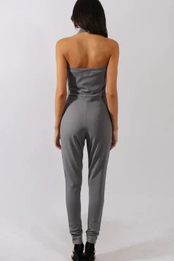 Rebellious Fashion Grey Halterneck Cage Detail Jumpsuit - Mandy