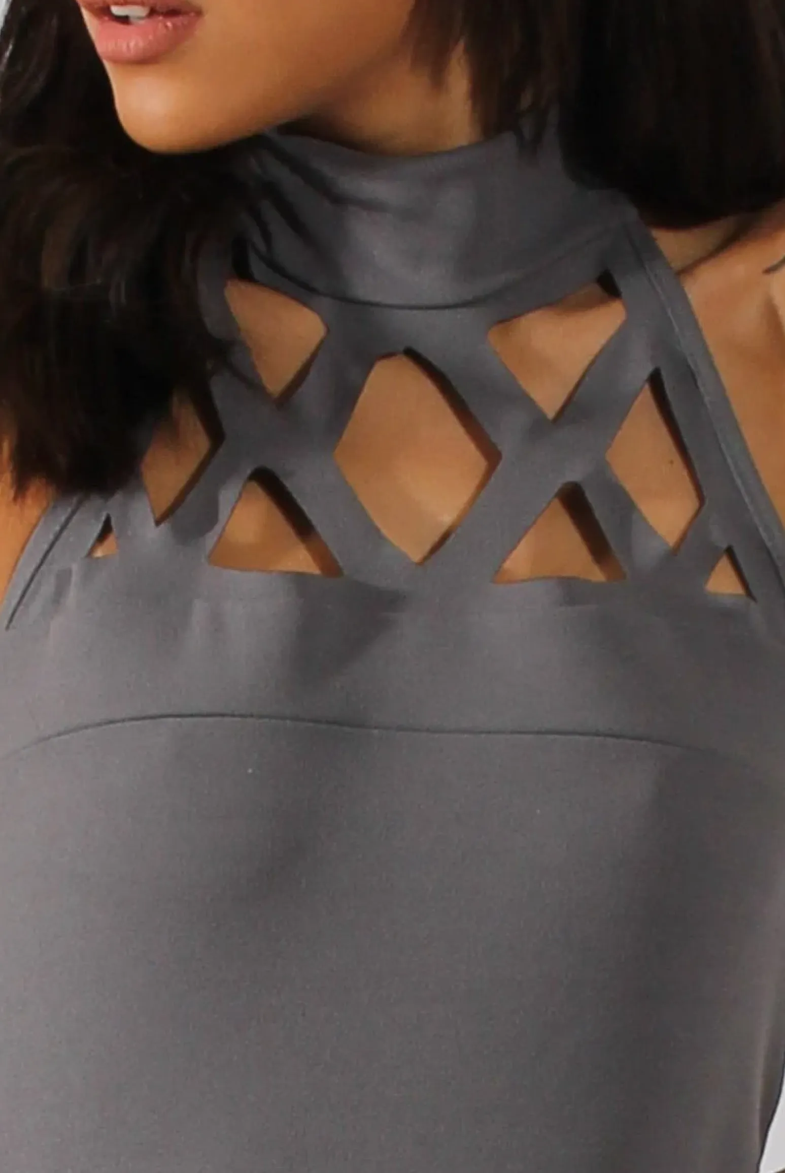 Rebellious Fashion Grey Halterneck Cage Detail Jumpsuit - Mandy