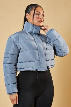 Rebellious Fashion Grey High Neck Cropped Puffer Jacket - Mary