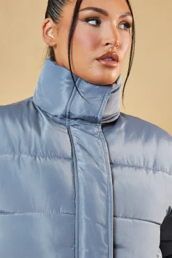 Rebellious Fashion Grey High Neck Cropped Puffer Jacket - Mary