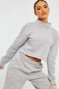 Rebellious Fashion Grey High Neck Cropped Sweatshirt - Orli