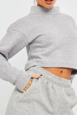 Rebellious Fashion Grey High Neck Cropped Sweatshirt - Orli