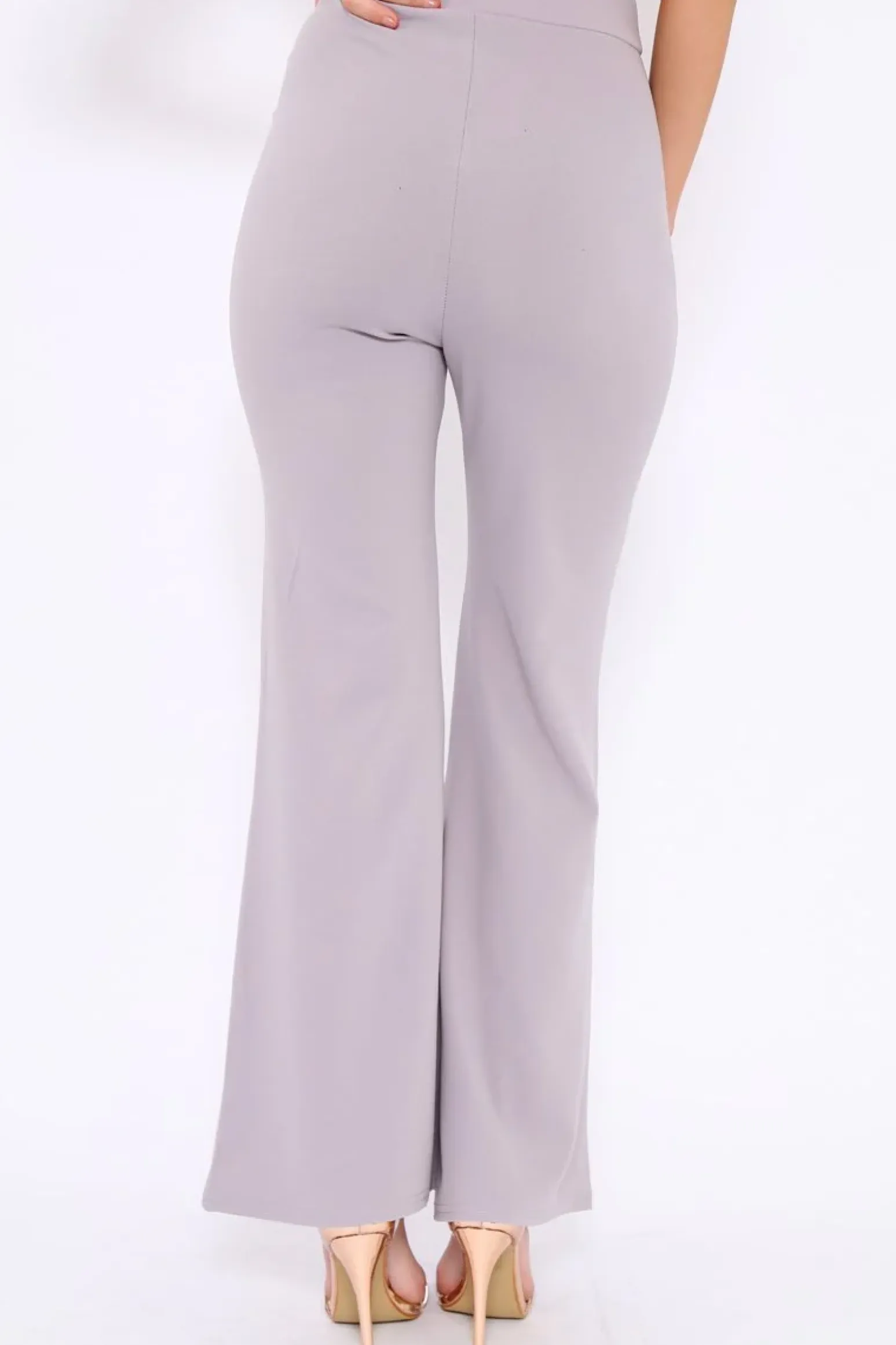 Rebellious Fashion Grey High Waist Button Front Flare Trousers - Raye