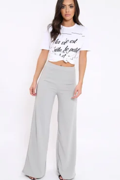 Rebellious Fashion Grey High Waisted Flare Trousers - Kym
