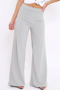 Rebellious Fashion Grey High Waisted Flare Trousers - Kym