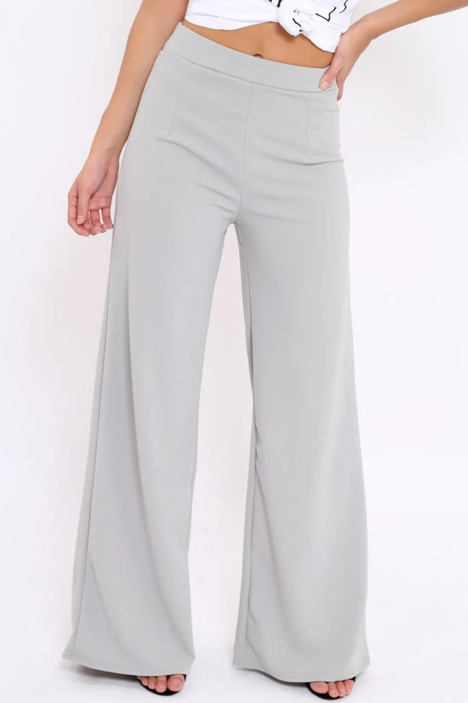 Rebellious Fashion Grey High Waisted Flare Trousers - Kym