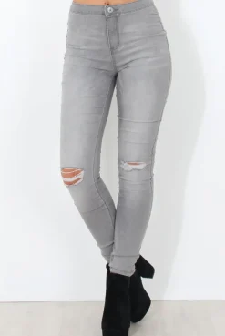 Rebellious Fashion Grey High Waisted Jeans-Caprice