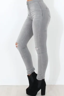 Rebellious Fashion Grey High Waisted Jeans-Caprice