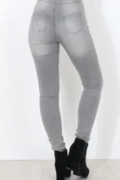 Rebellious Fashion Grey High Waisted Jeans-Caprice