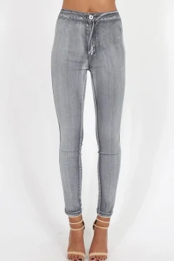 Rebellious Fashion Grey High Waisted Skinny Jeans - Josephine