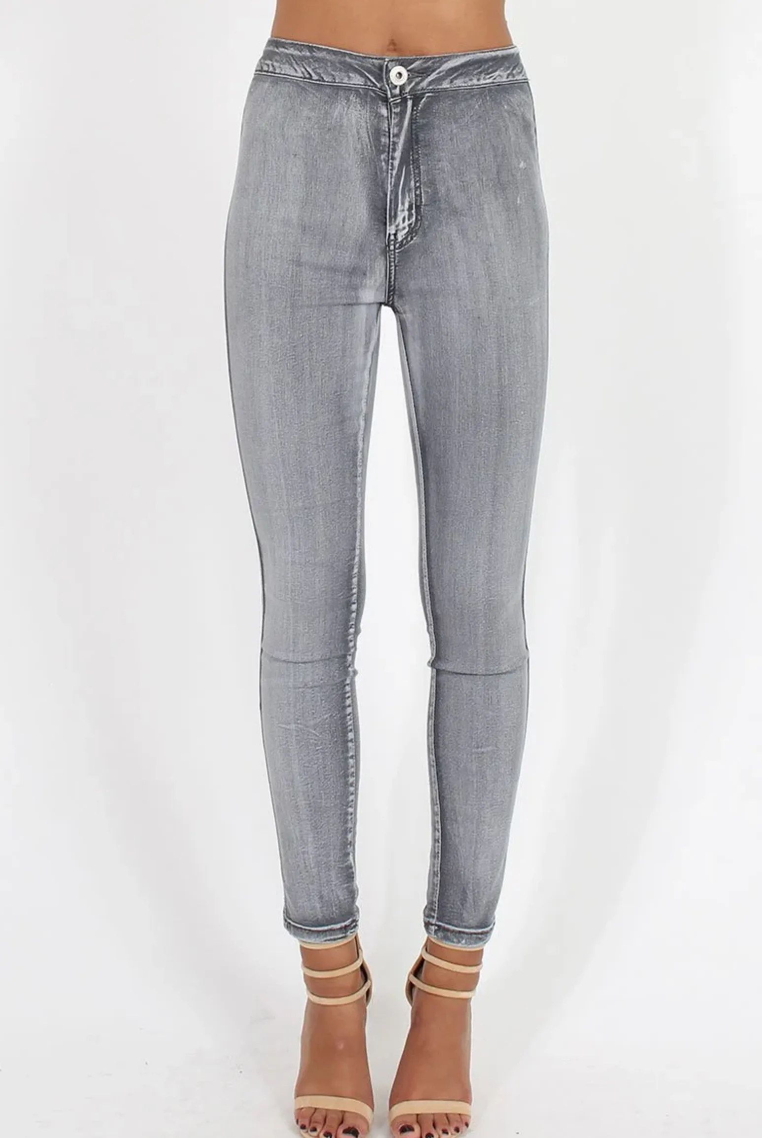 Rebellious Fashion Grey High Waisted Skinny Jeans - Josephine