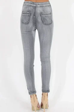 Rebellious Fashion Grey High Waisted Skinny Jeans - Josephine