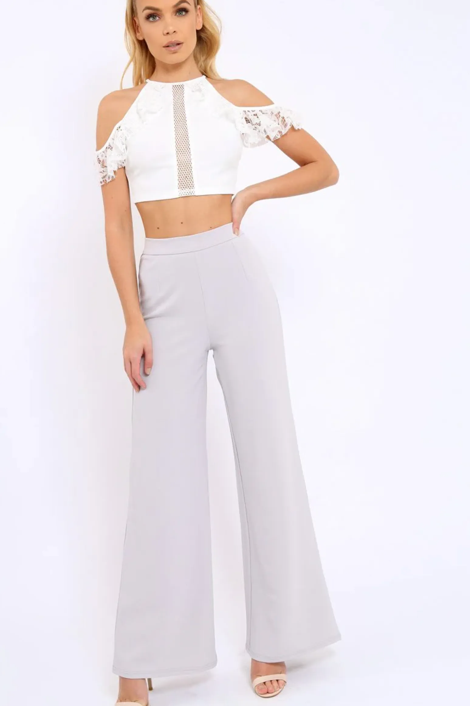 Rebellious Fashion Grey High Waist Flare Trousers -Tisha