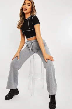 Rebellious Fashion Grey High Waist Wide Leg Joggers - Indiah