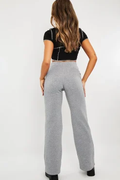 Rebellious Fashion Grey High Waist Wide Leg Joggers - Indiah