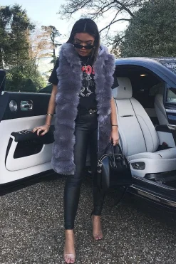 Rebellious Fashion Grey Hooded Faux Fur Gilet - Jadie