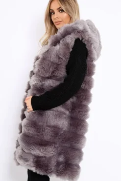 Rebellious Fashion Grey Hooded Faux Fur Gilet - Jadie