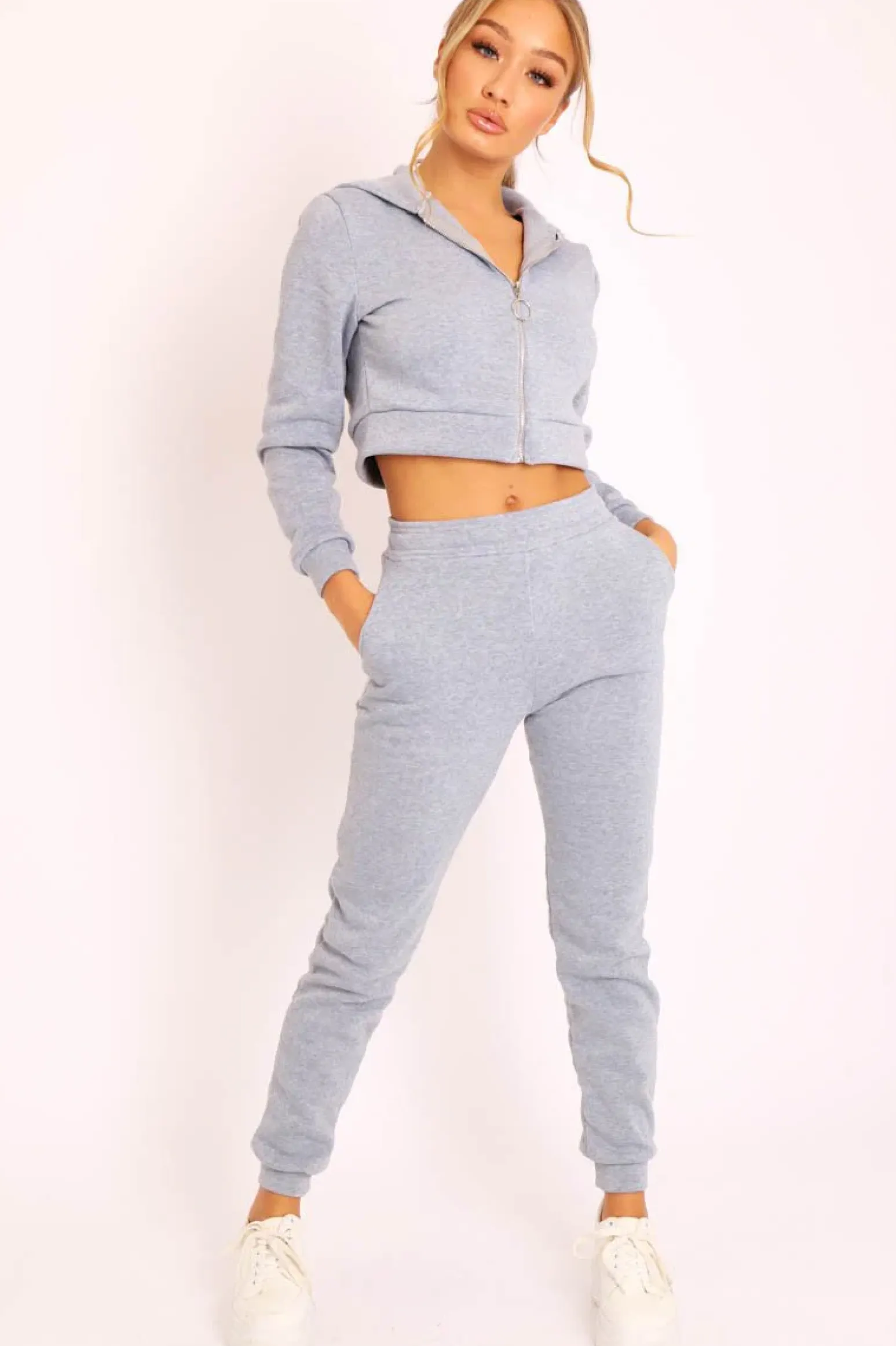 Rebellious Fashion Grey Hoodie and Joggers Loungewear Co-ord Set - Bluebell