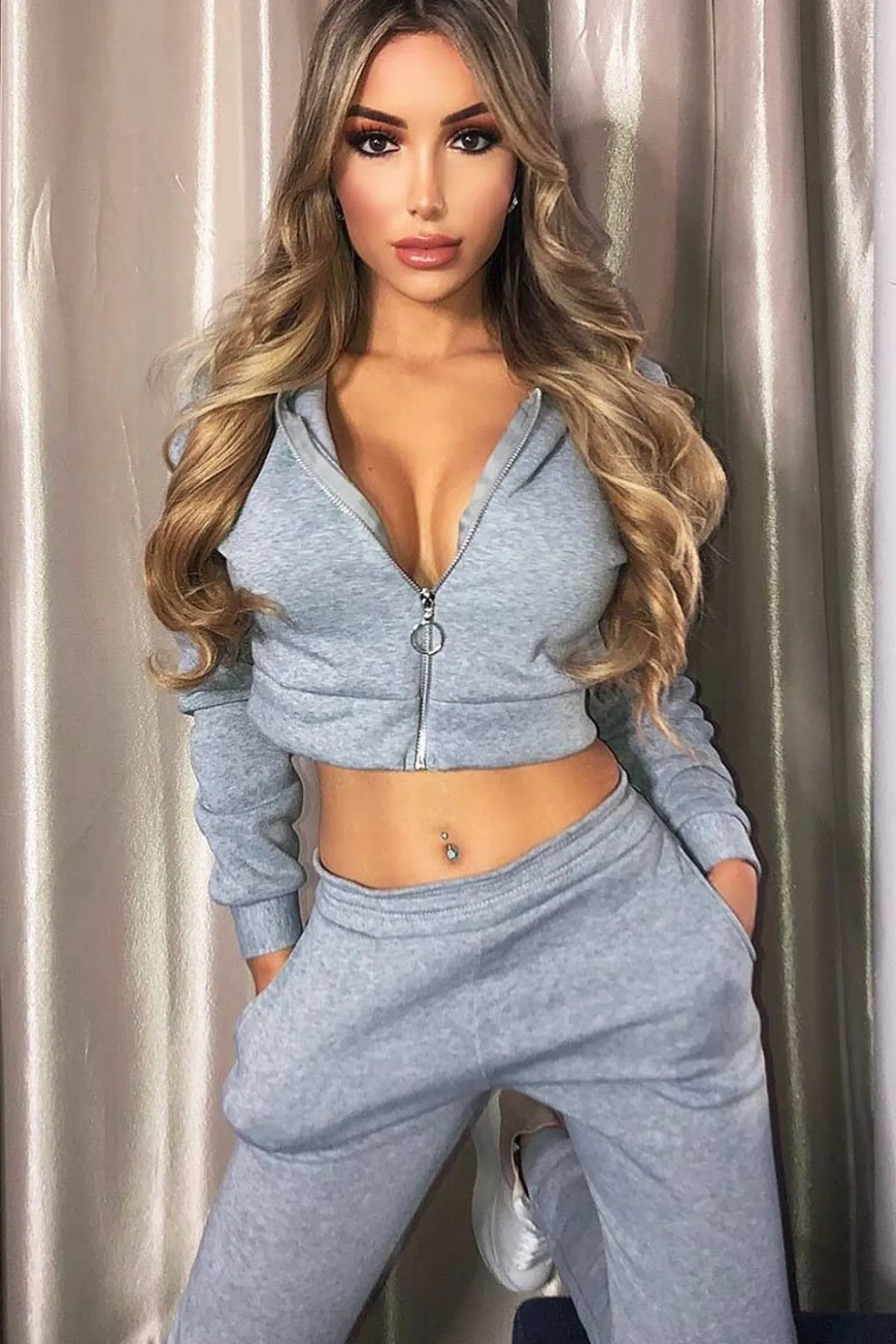Rebellious Fashion Grey Hoodie and Joggers Loungewear Co-ord Set - Bluebell