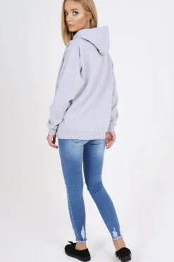 Rebellious Fashion Grey I'd Rather Stay In Bed Slogan Hoodie - Tammy