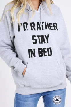 Rebellious Fashion Grey I'd Rather Stay In Bed Slogan Hoodie - Tammy