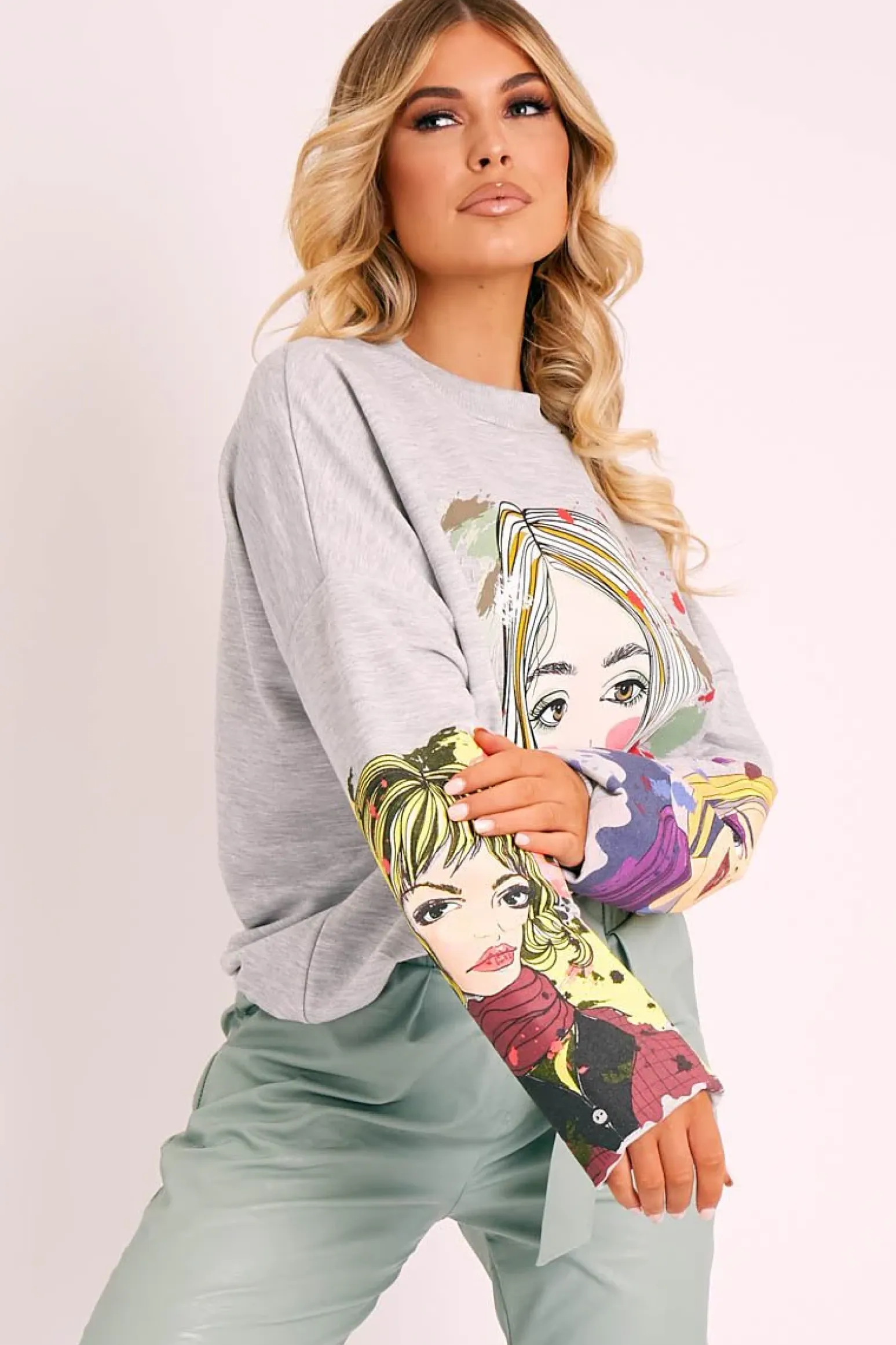 Rebellious Fashion Grey Illustration Graphic Print Sweatshirt - Cammie