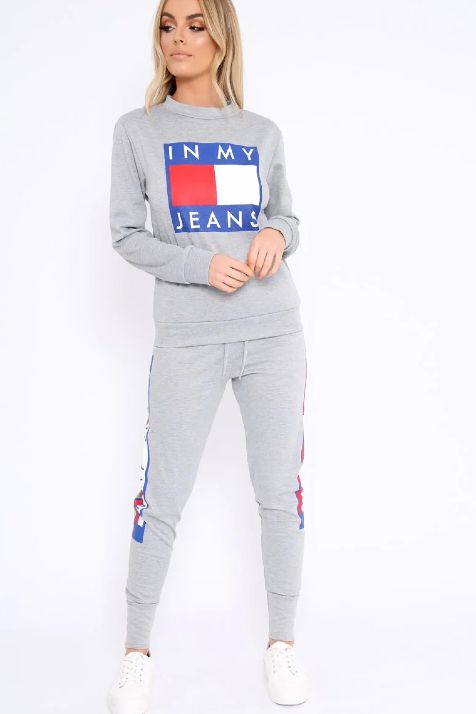 Rebellious Fashion Grey In My Jeans Loungewear Set - Vyolet