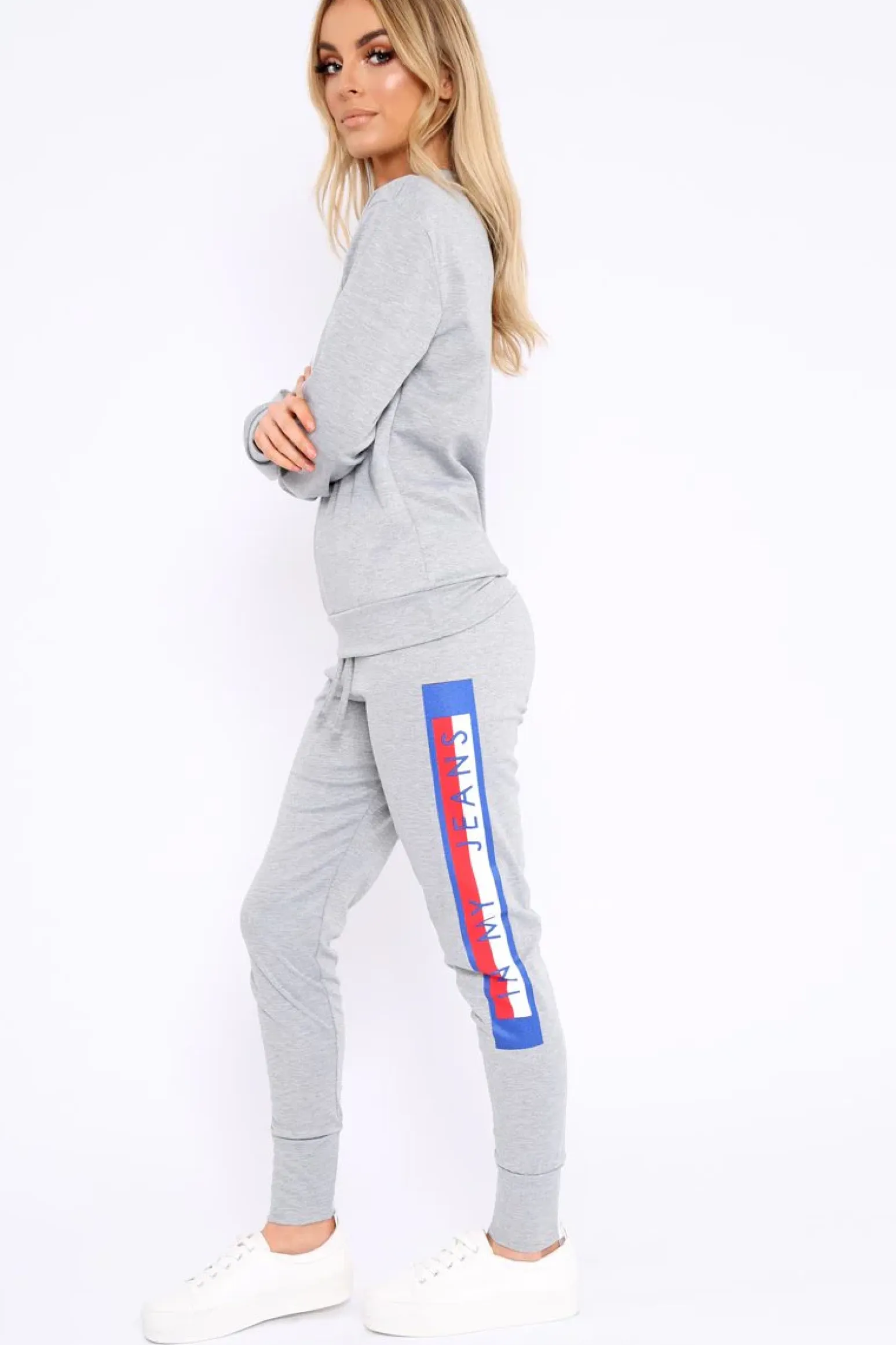 Rebellious Fashion Grey In My Jeans Loungewear Set - Vyolet