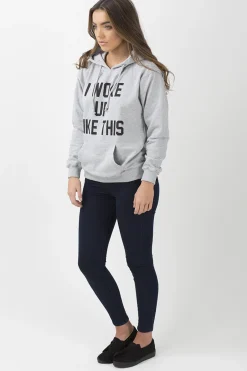 Rebellious Fashion Grey 'I Woke Up Like This' Slogan Hoodie - Bey