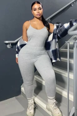 Rebellious Fashion Grey Jersey Scoop Neck Jumpsuit - Kadia