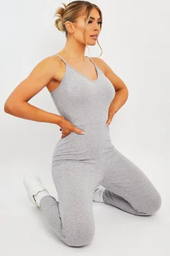 Rebellious Fashion Grey Jersey Scoop Neck Jumpsuit - Kadia