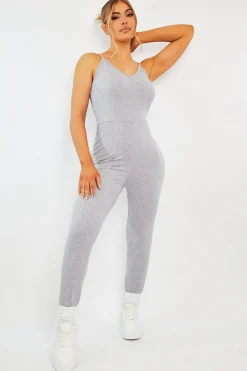 Rebellious Fashion Grey Jersey Scoop Neck Jumpsuit - Kadia