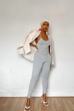 Rebellious Fashion Grey Jersey Scoop Neck Jumpsuit - Kadia