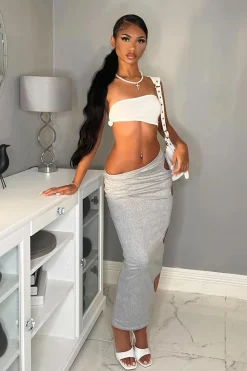 Rebellious Fashion Grey Jersey Side Cut Out Maxi Skirt - Adara
