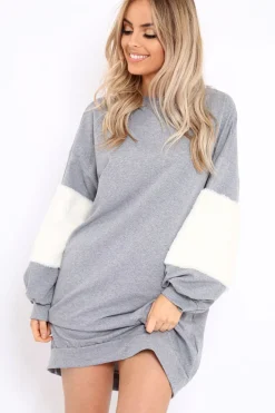 Rebellious Fashion Grey Jumper Dress with Fur Sleeves - Paris