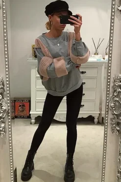 Rebellious Fashion Grey Jumper with Fur on Front and Sleeves - Mercedes