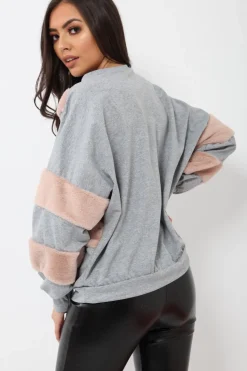 Rebellious Fashion Grey Jumper with Fur on Front and Sleeves - Mercedes