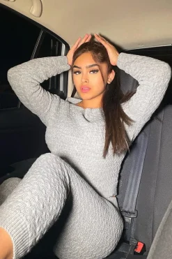 Rebellious Fashion Grey Knit Cropped Jumper & Jogger Set - Kezzie