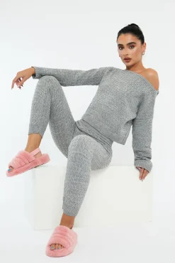 Rebellious Fashion Grey Knit Cropped Jumper & Jogger Set - Kezzie