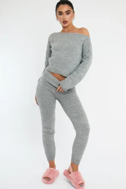 Rebellious Fashion Grey Knit Cropped Jumper & Jogger Set - Kezzie