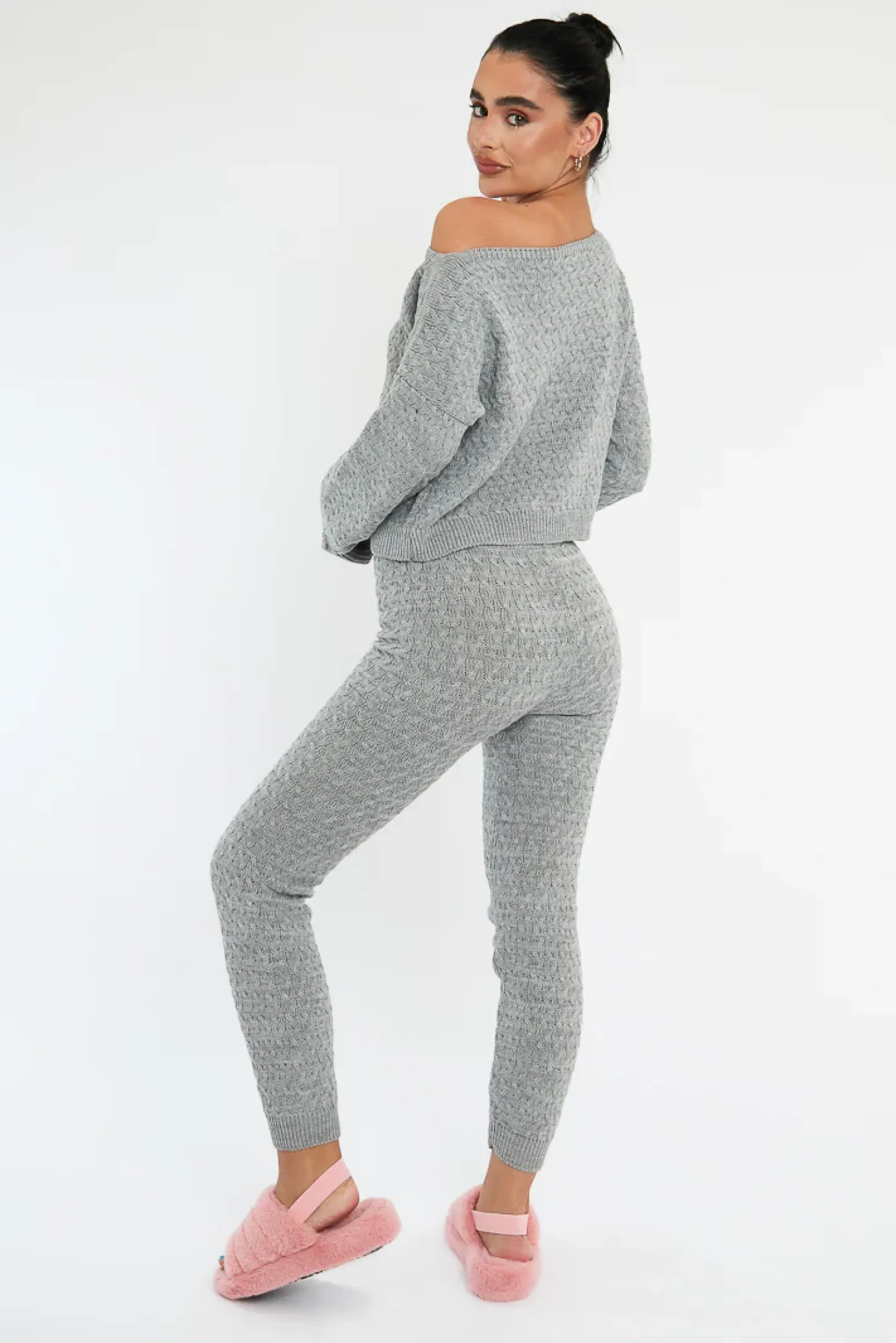 Rebellious Fashion Grey Knit Cropped Jumper & Jogger Set - Kezzie