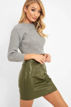 Rebellious Fashion Grey Knit Detail Crop Jumper - Kiana