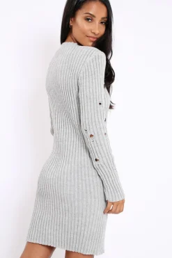 Rebellious Fashion Grey Knit Distressed Jumper Dress - Cheryl