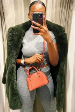 Rebellious Fashion Grey Knit High Neck Crop Top and Trouser Co-ord - Helena